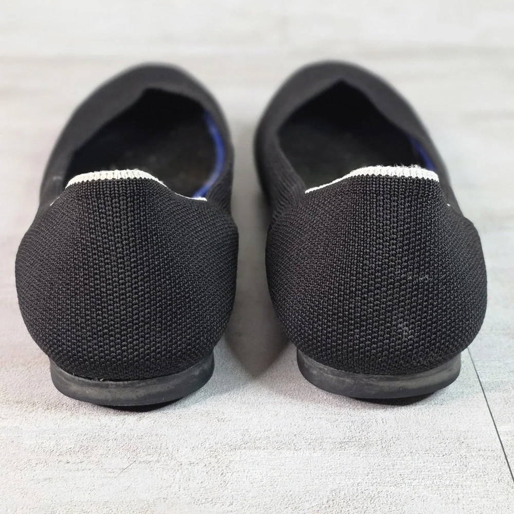 Rothy's Black Knit Slip On Flats Blue Trim Womens Size 9 Washable Comfort